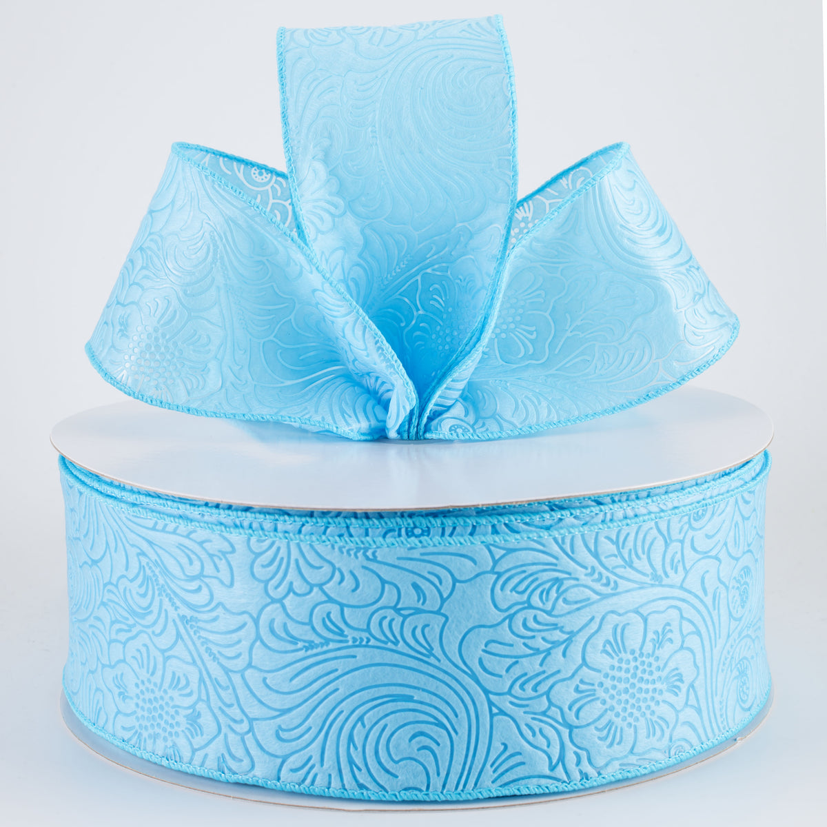 2.5" Embossed Flower Breeze Ribbon: Light Blue (50 Yards)
