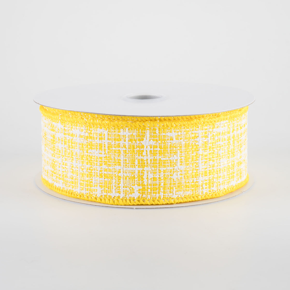 1.5" Embellished Tweed Ribbon: Yellow & White (10 Yards)