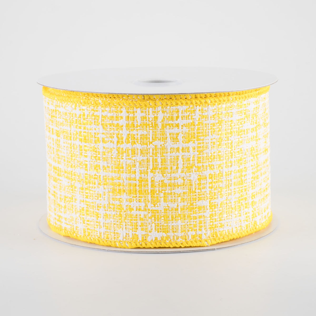 2.5" Embellished Tweed Ribbon: Yellow & White (10 Yards)