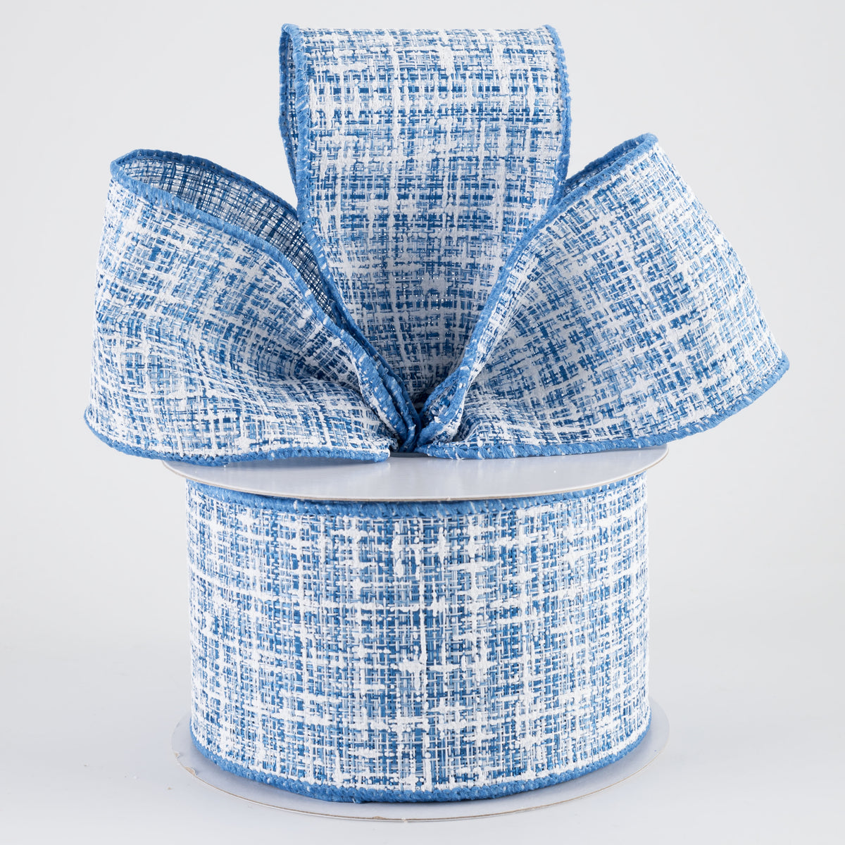 2.5" Embellished Tweed Ribbon: Blue & White (10 Yards)