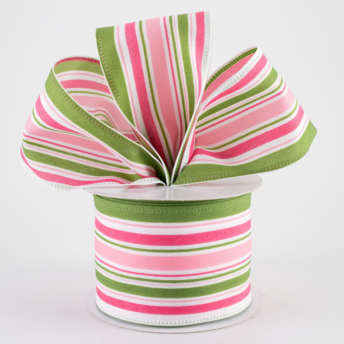 2.5" Varied Striation Stripes Ribbon: Moss & Pink (10 Yards)
