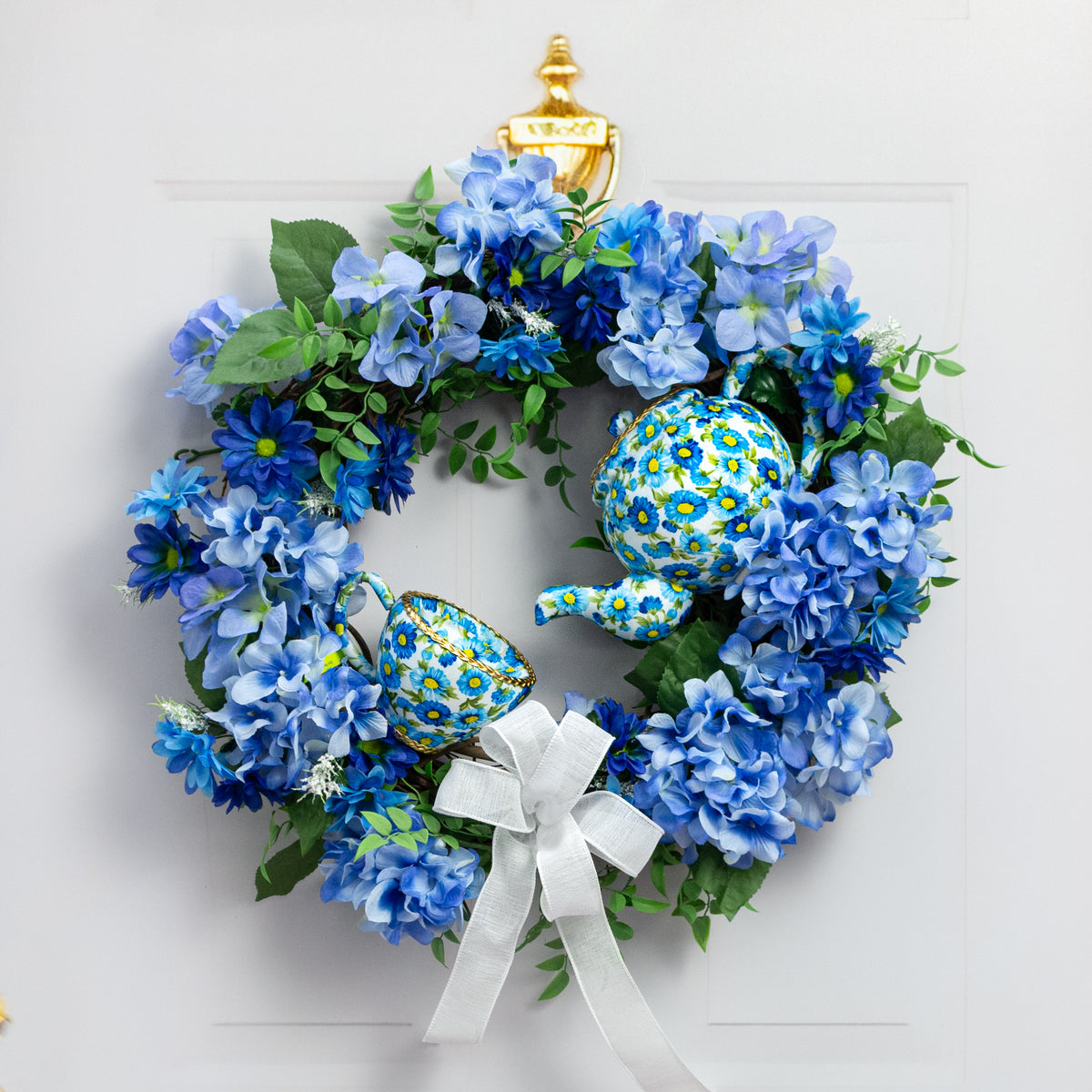 10" Floral Half Tea Pot Decoration: Blue