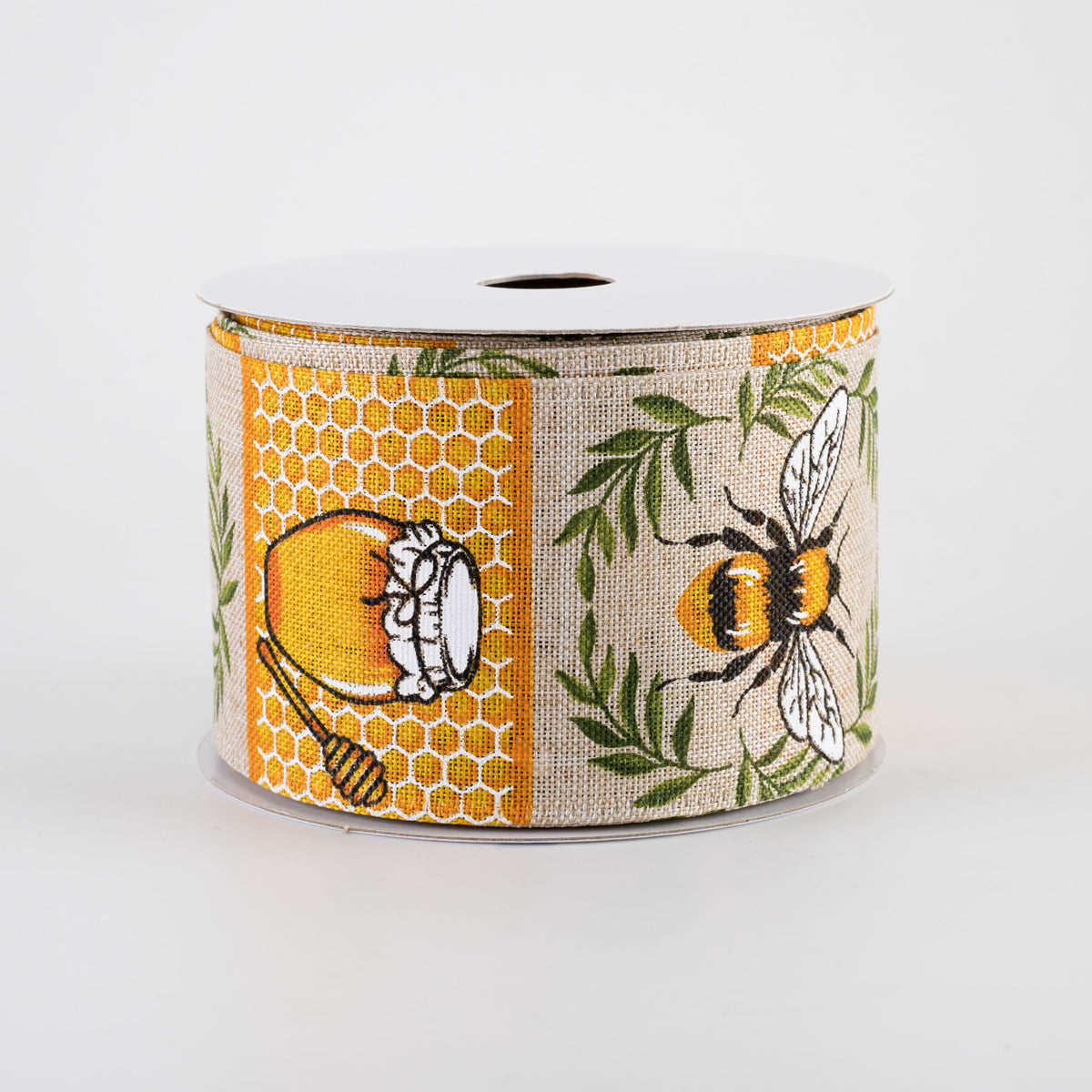 2.5" Linen Bees & Honey Pot Blocks Ribbon: Natural (10 Yards)