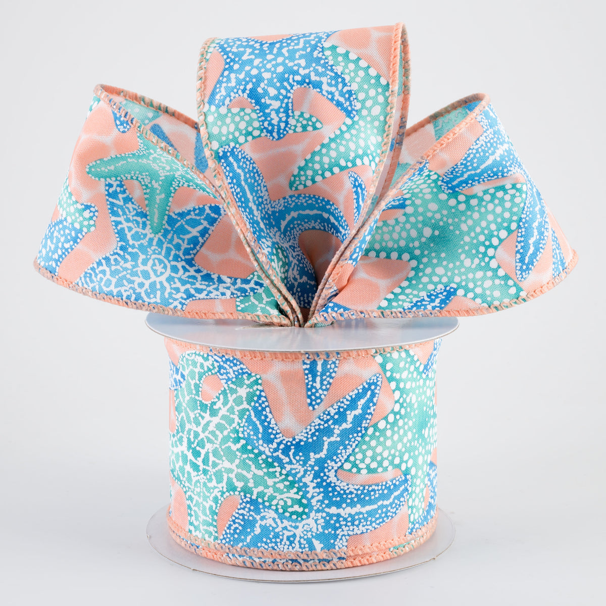 2.5" Starfish in Coral Water Ribbon: Teal & Blue (10 Yards)