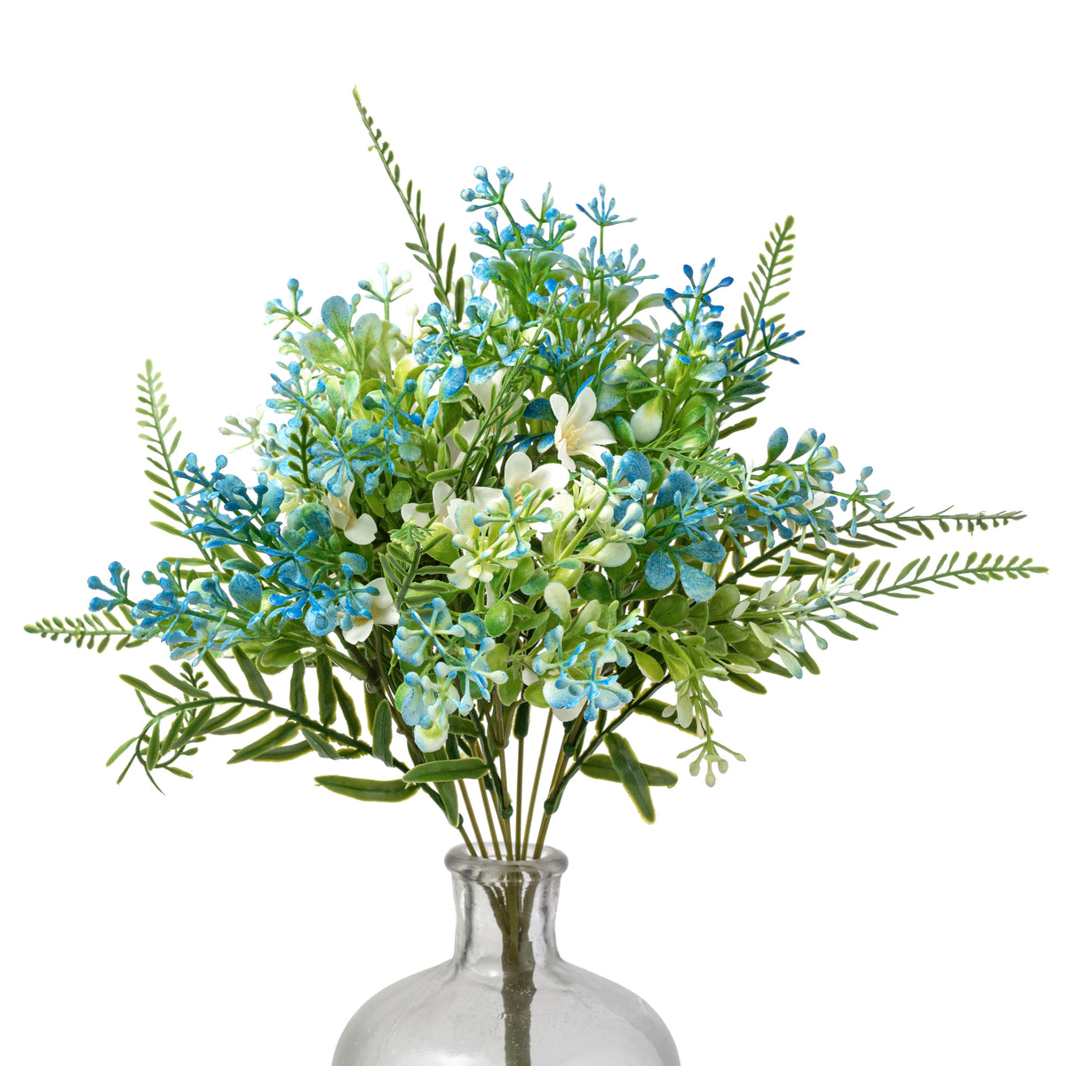 16" Plastic Leaves & Wildflowers Bush: Blue (9 Stem)