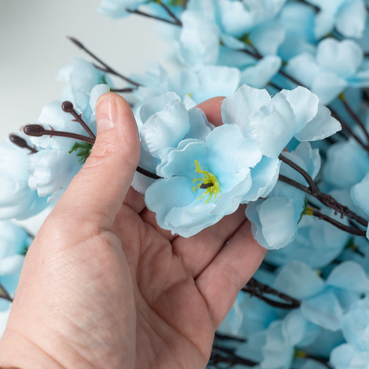 25" Cherry Blossom Bush: Light Blue (18 Stem)