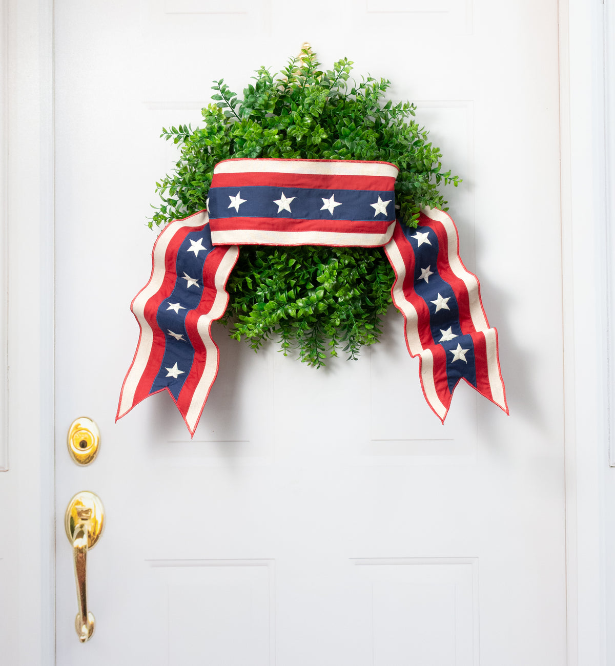 [D Stevens] 6" Linen Embroidered Stars and Stripes Ribbon Wreath Sash