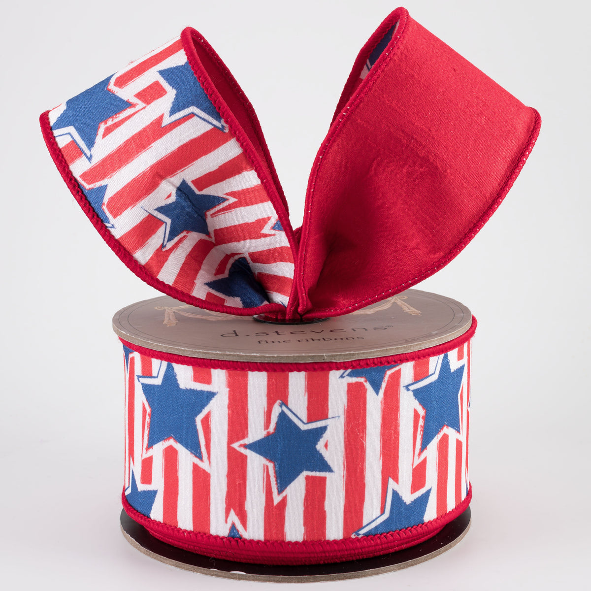 [D Stevens] 2.5" Dupioni Independence Day Stars & Stripes Ribbon: Red (10 Yards)