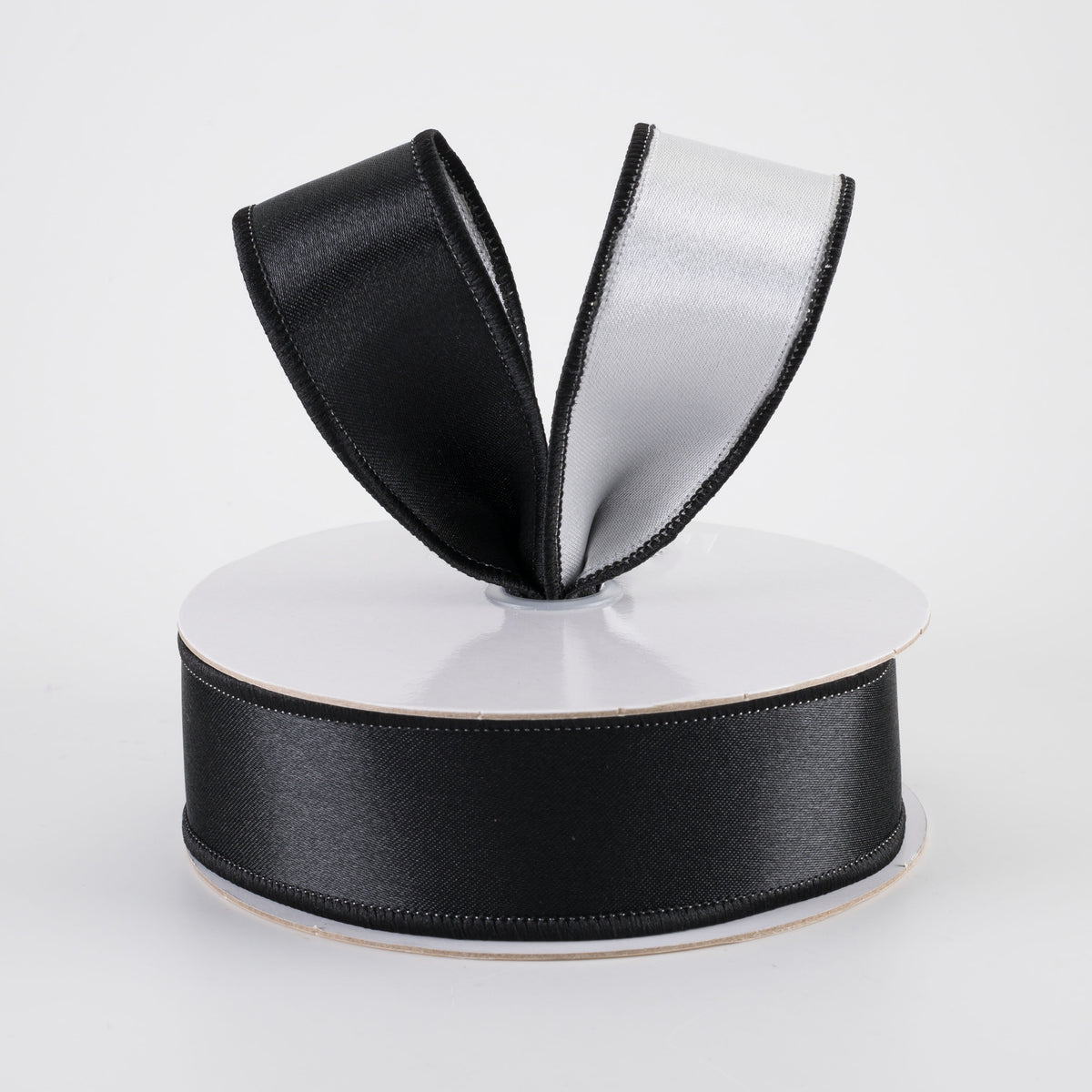 1.5" Double Sided Fused Satin Ribbon: Black & White (10 Yards)