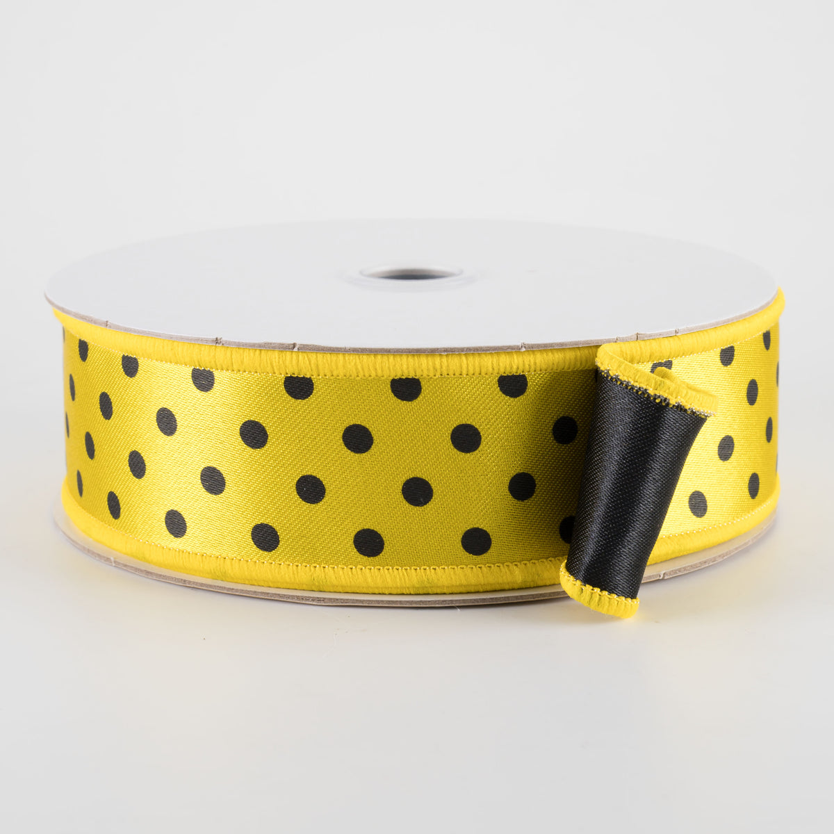 1.5" Double Sided Fused Small Polka Dot Ribbon: Yellow & Black (10 Yards)