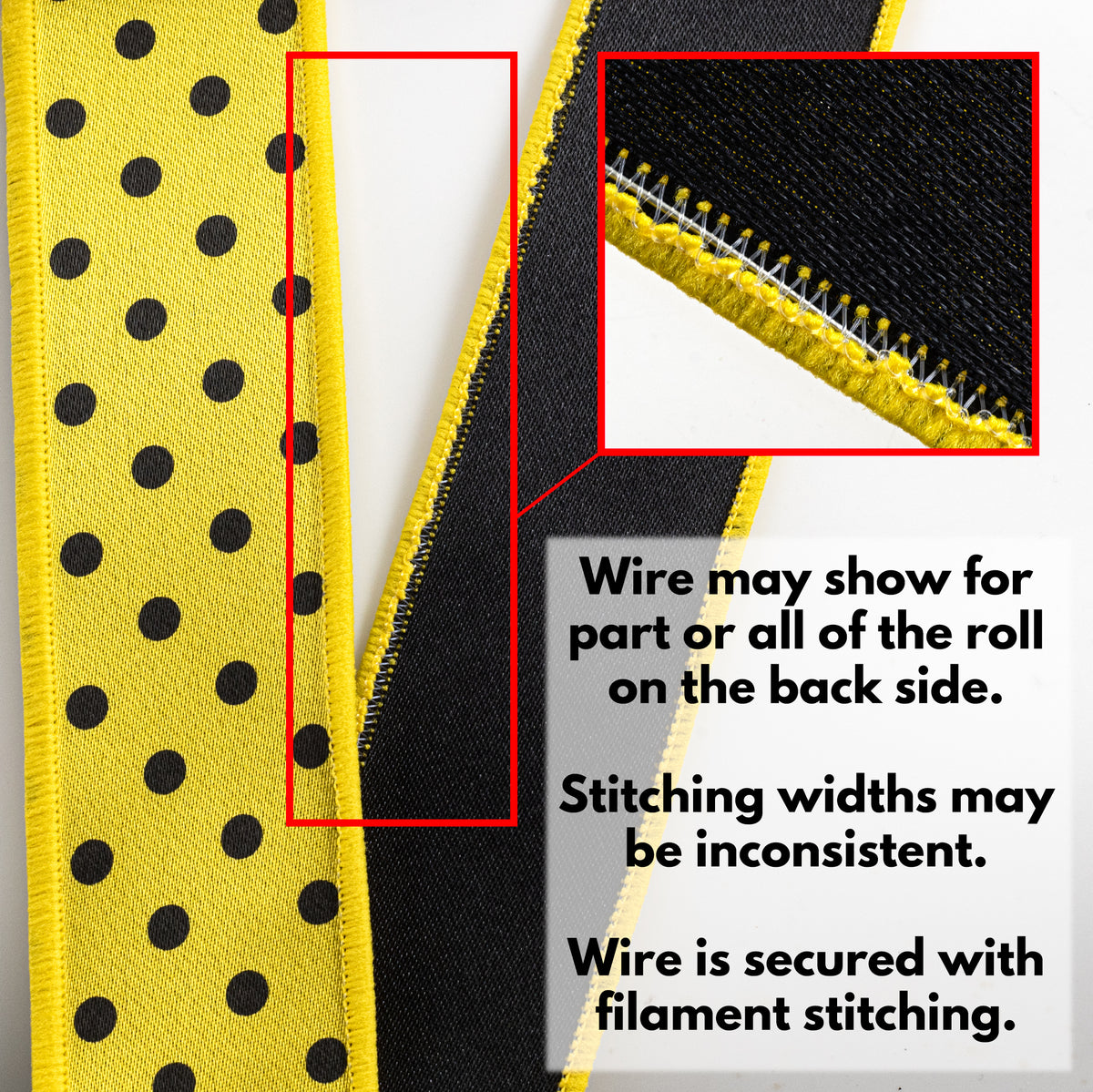 1.5" Double Sided Fused Small Polka Dot Ribbon: Yellow & Black (10 Yards)