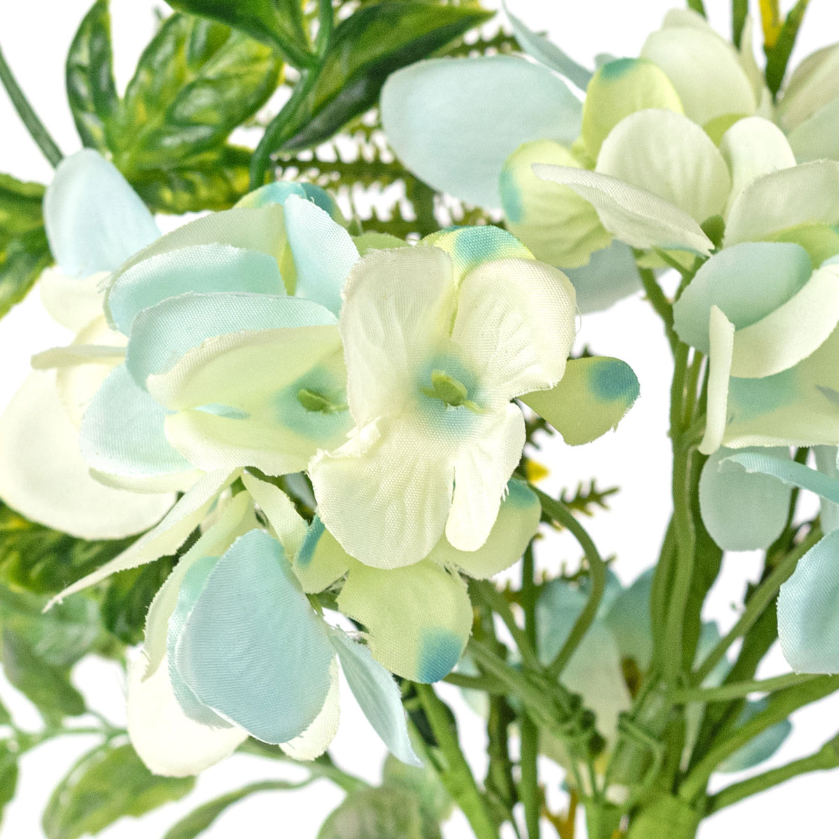 18" Hydrangea Blossoms & Mixed Leaves Pick: Blue