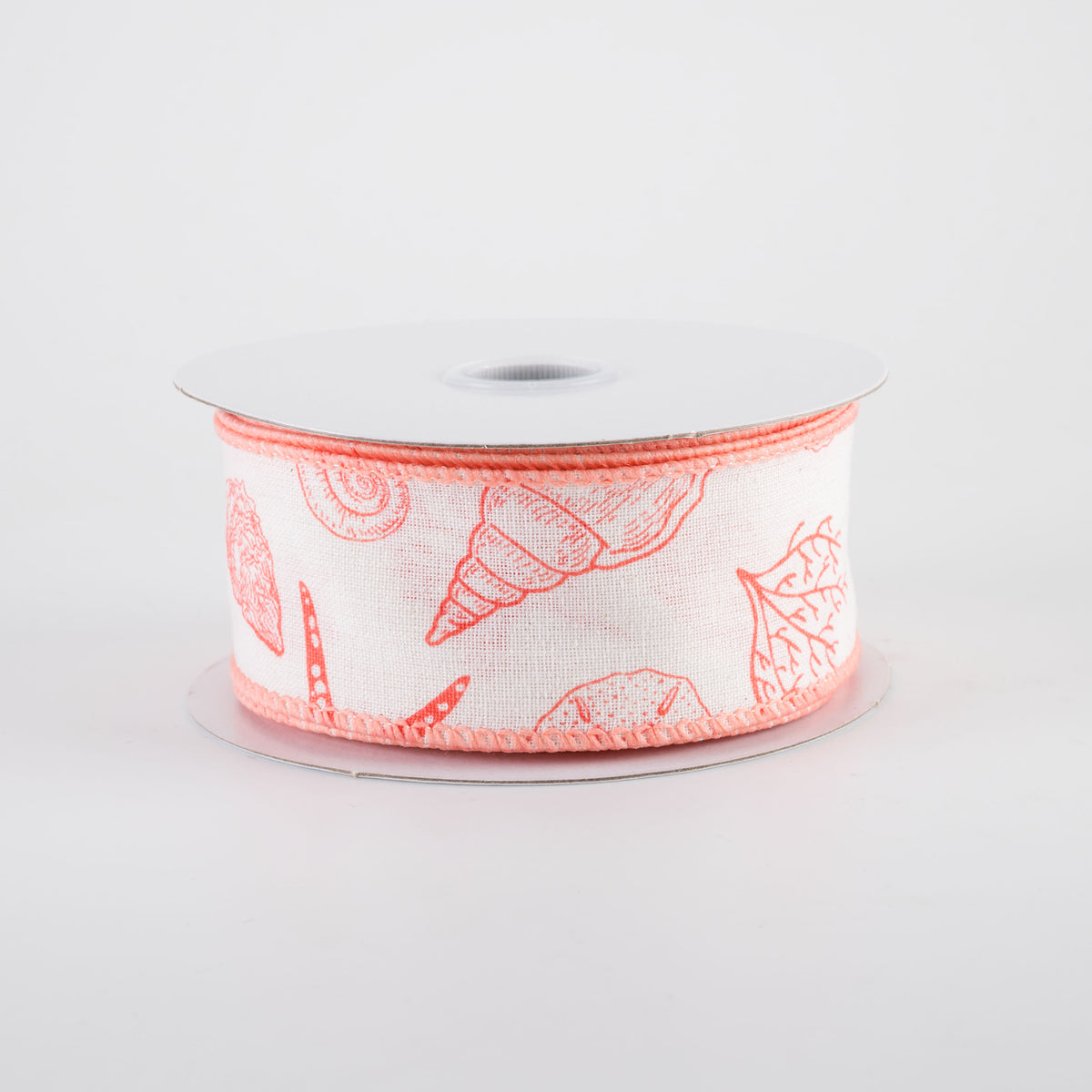 1.5" Canvas Stamped Beach Icons Ribbon: Coral on Ivory (10 Yards)
