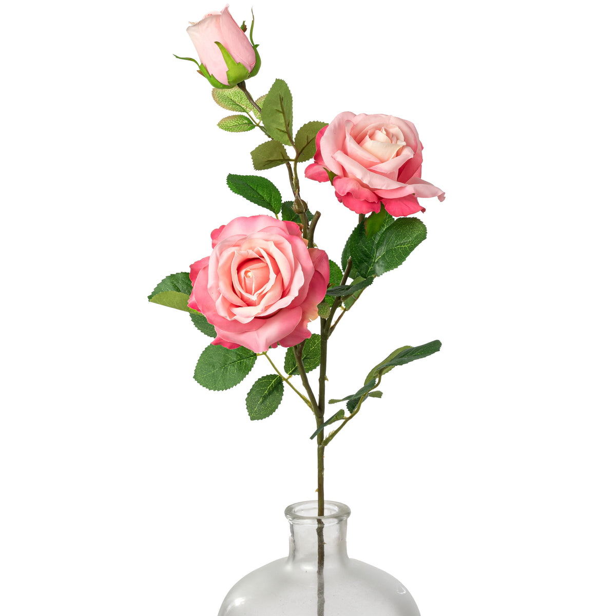 30" Roses Bud, Blooms & Leaves Spray: Pink
