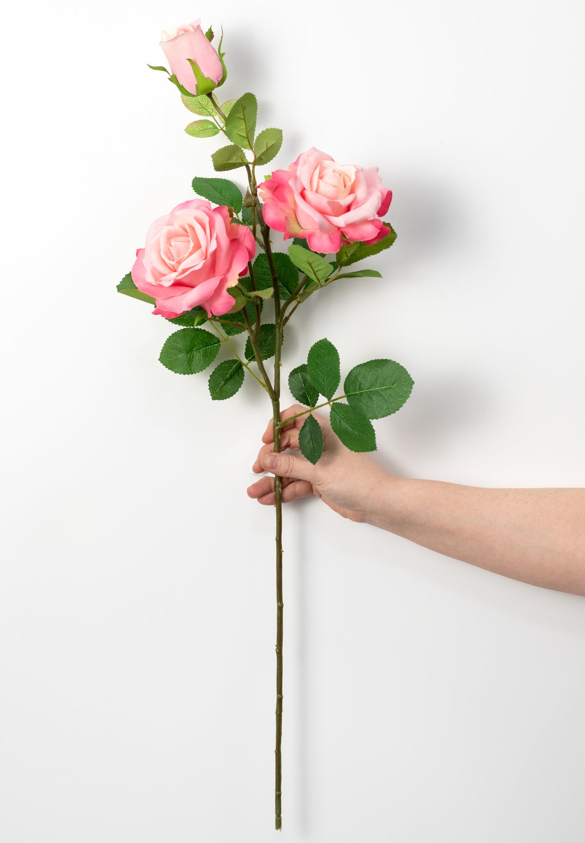 30" Roses Bud, Blooms & Leaves Spray: Pink