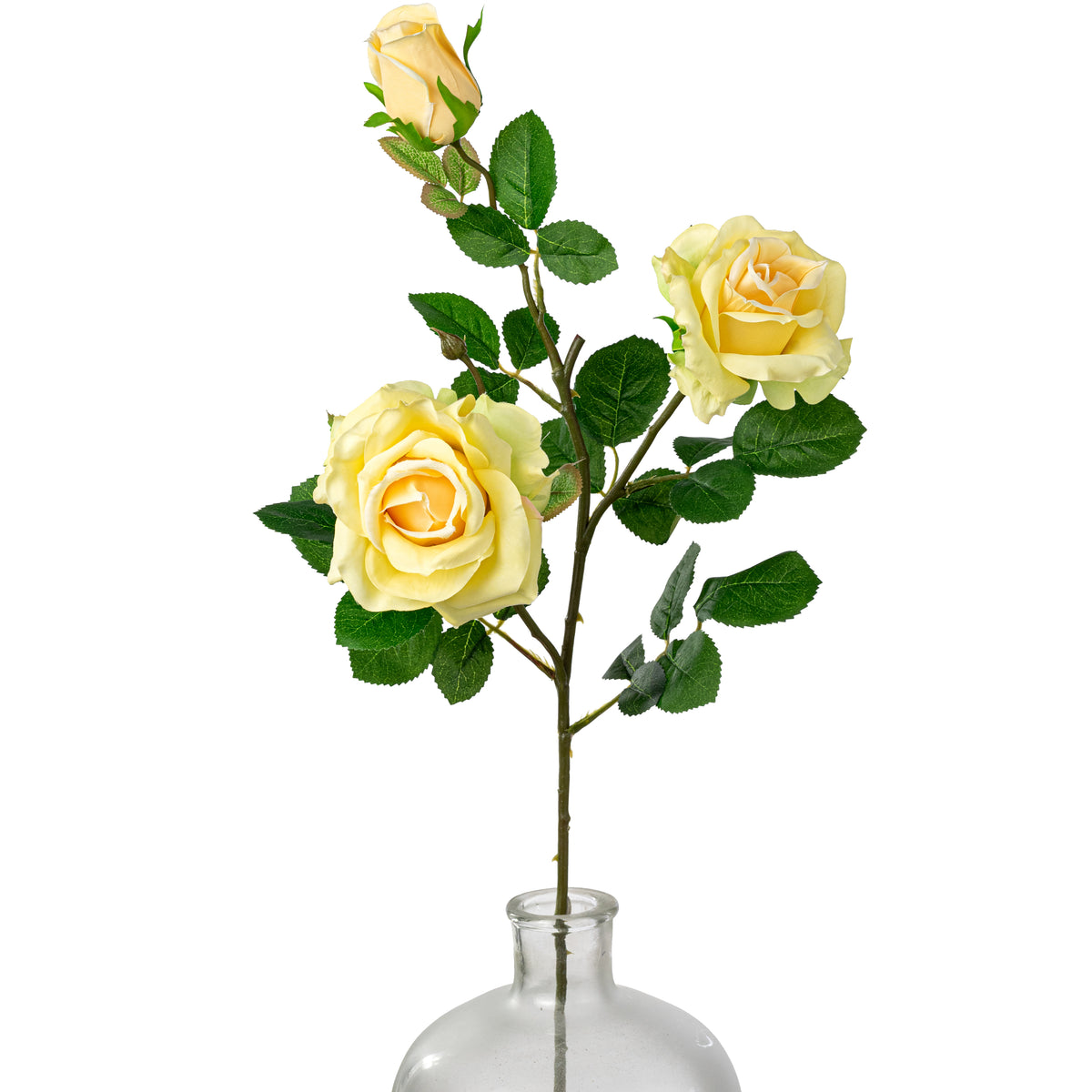 30" Roses Bud, Blooms & Leaves Spray: Yellow