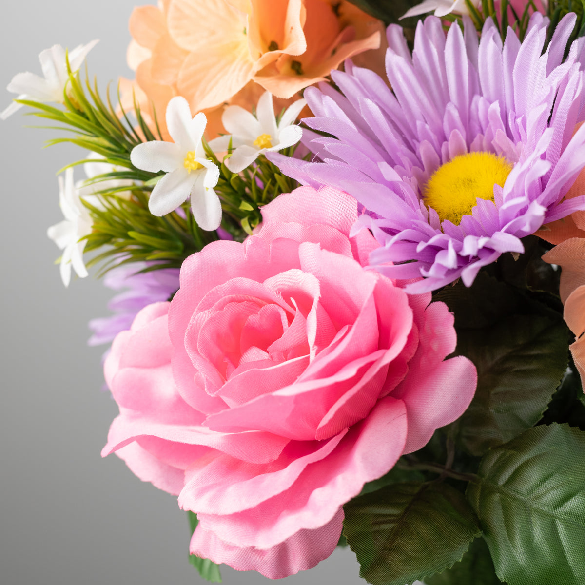 18" Rose, Hydrangea & Daisy Bush: Pink, Lavender & Peach (12 Stem)