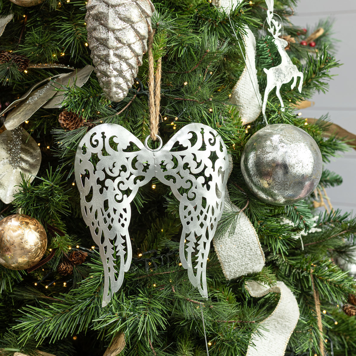 10" Metal Angel Wings Ornament: Silver