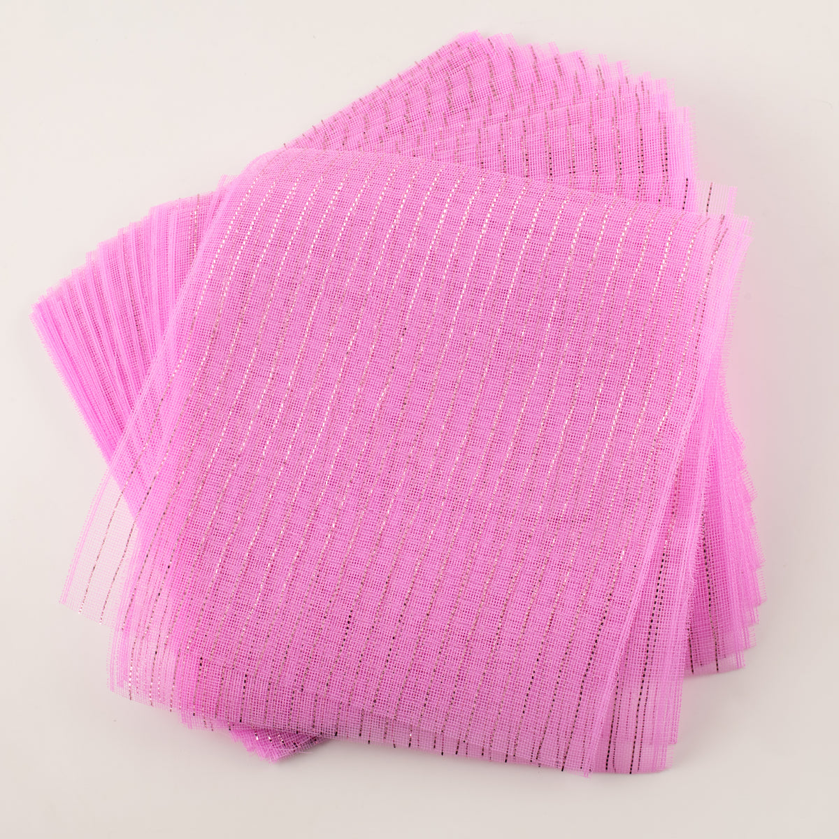 10.5" Square Pre-Cut Fine Weave Deco Mesh Sheets: Metallic Pink (40)