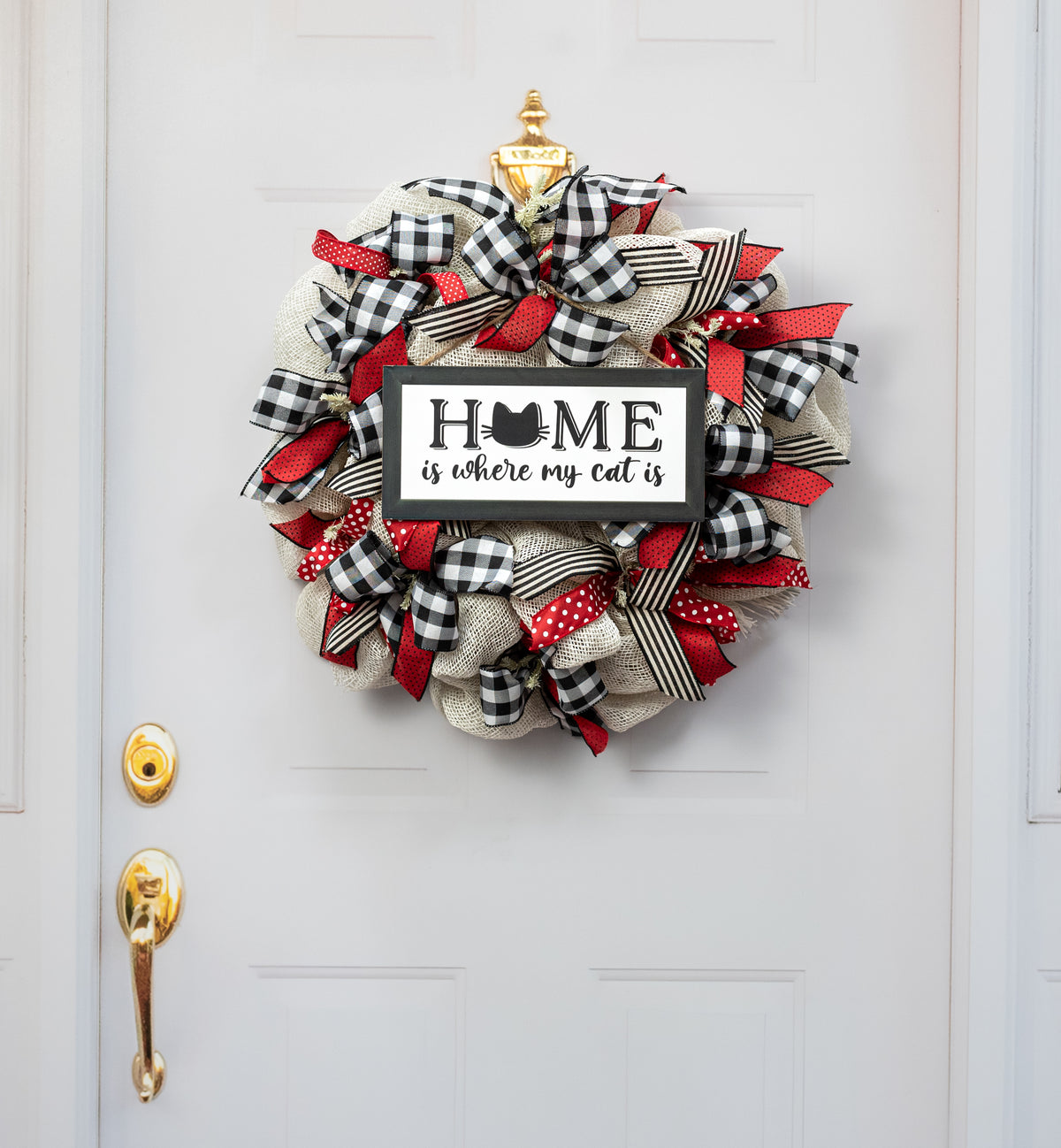 12" Wooden Sign: Cat Home