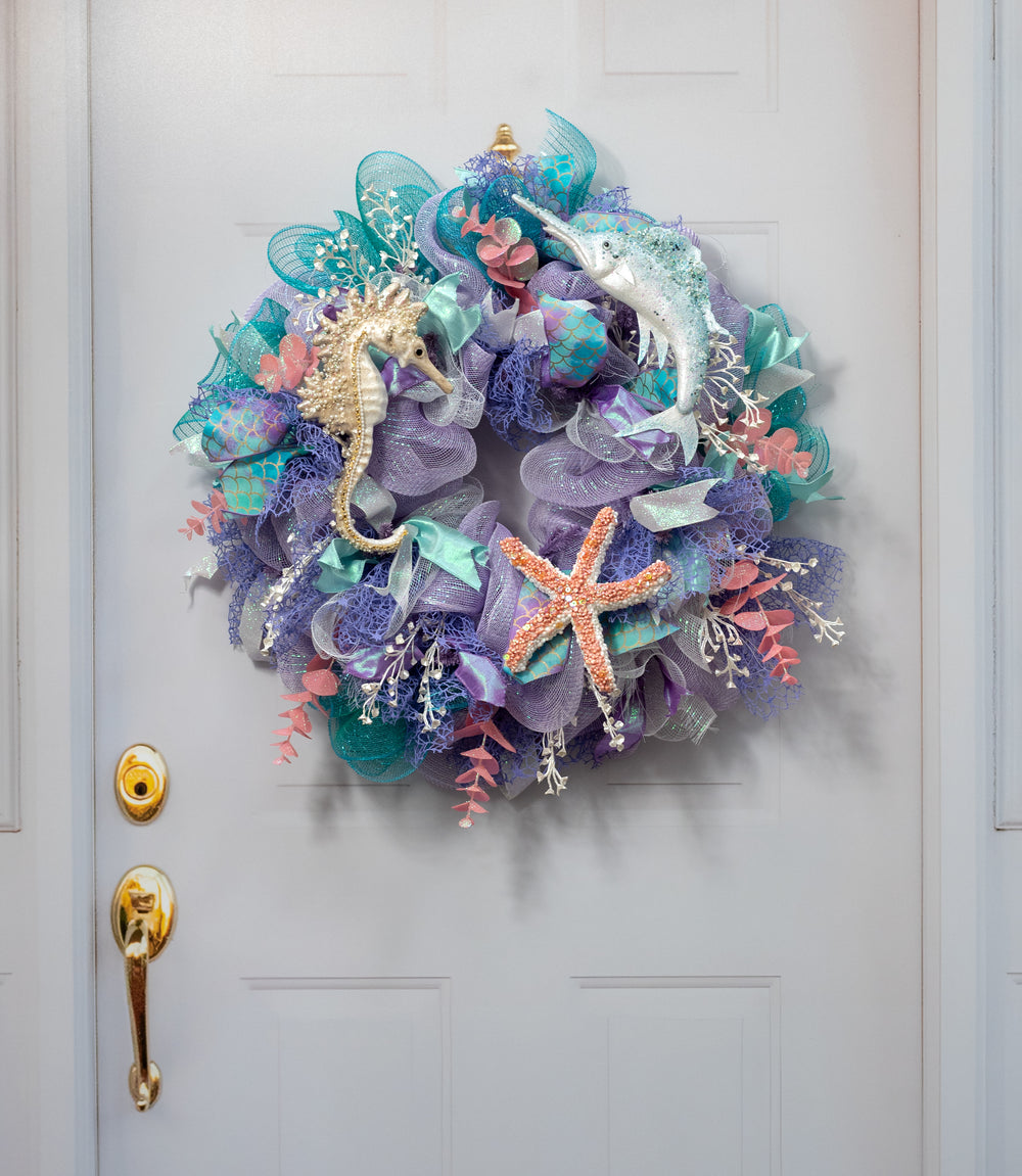 11" Pearl & Sequin Seahorse Ornament: Beige