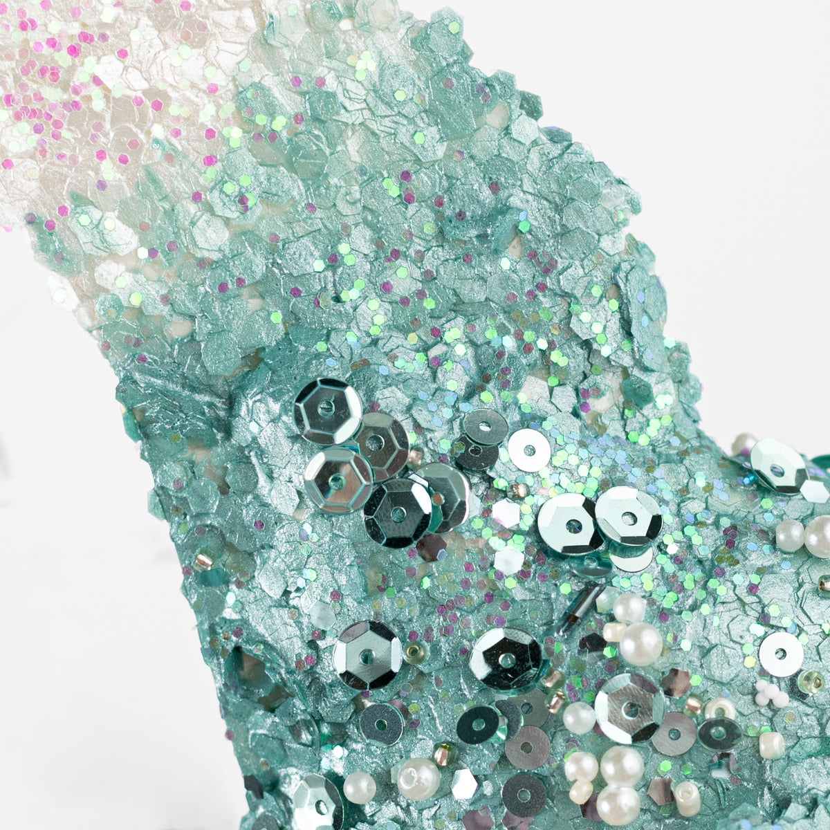 7.5" Pearl & Sequin Fish Ornament: Sea Blue