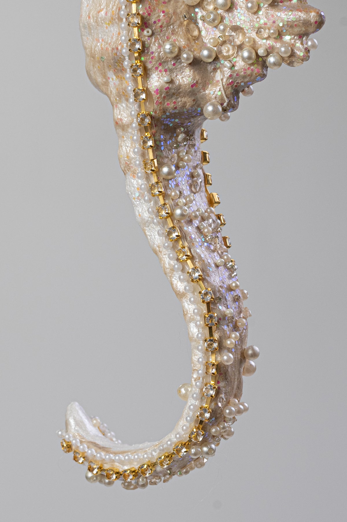 11" Pearl & Sequin Seahorse Ornament: Beige