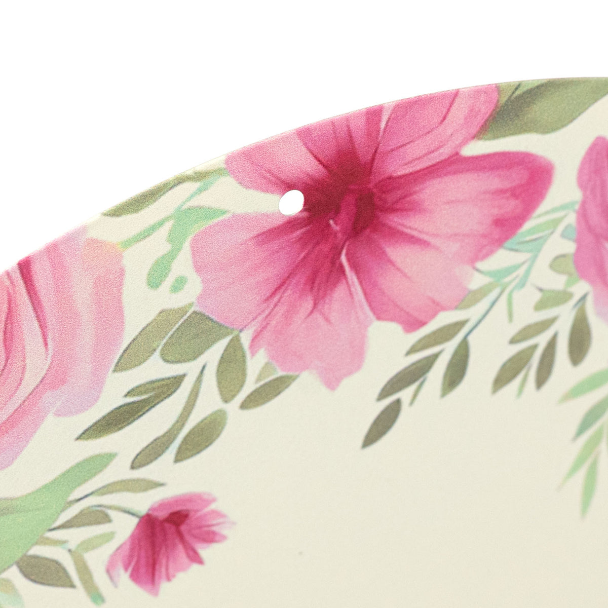 12" Round Metal Sign: Welcome Friends Pink Flowers