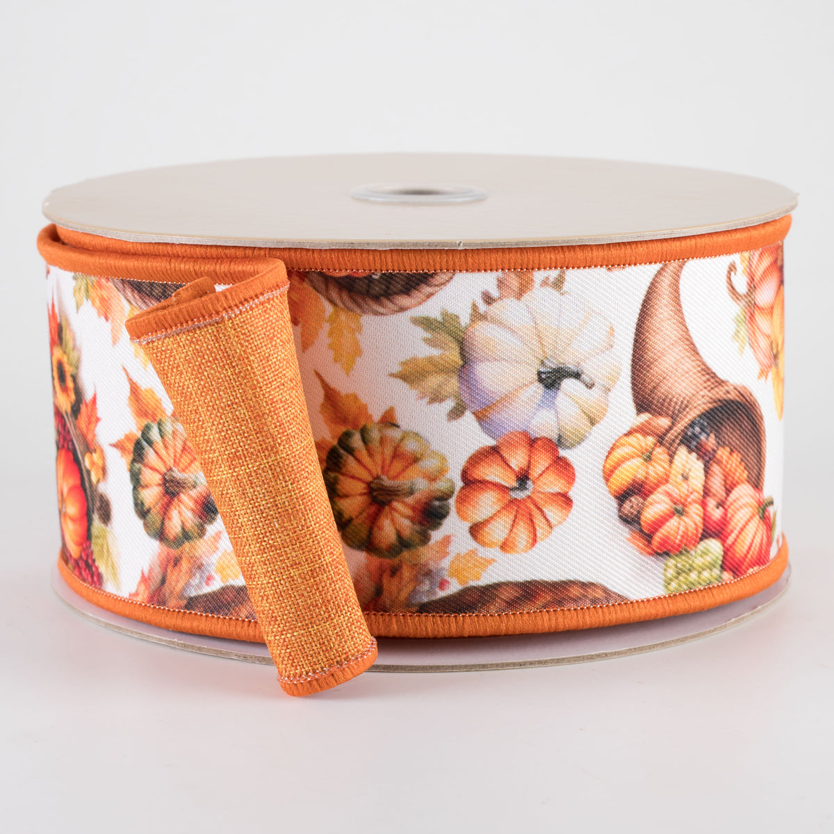 2.5" Double Sided Fused Fall Cornucopias & Pumpkins Ribbon (10 Yards)