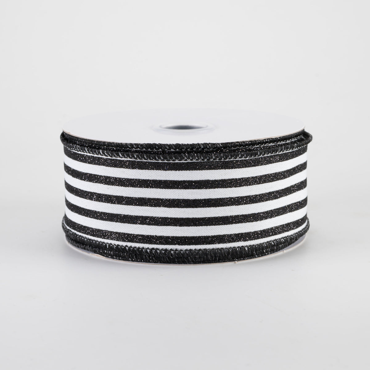 1.5" Glitter Vertical Stripe Ribbon: Black on White (10 Yards)