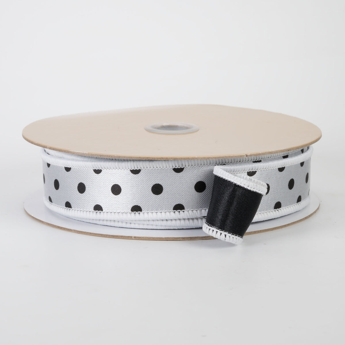 7/8" Double Sided Fused Small Polka Dot Ribbon: White & Black (10 Yards)