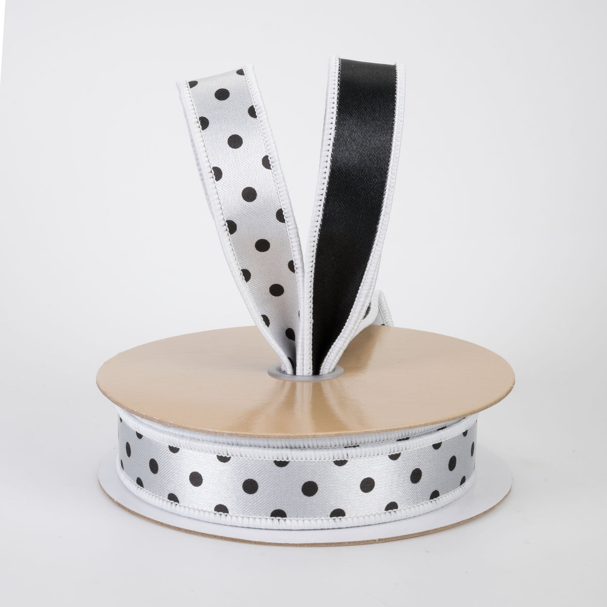 7/8" Double Sided Fused Small Polka Dot Ribbon: White & Black (10 Yards)