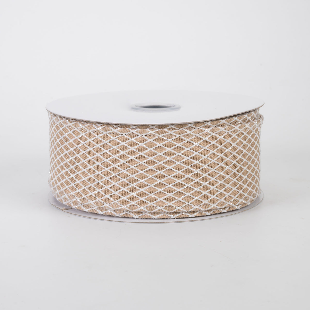 1.5" Mini Glitter Harlequin Ribbon: White on Natural (10 Yards)