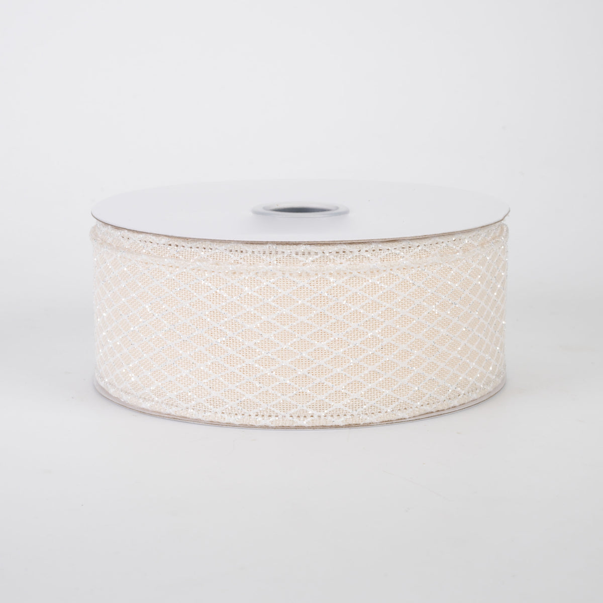 1.5" Mini Glitter Harlequin Ribbon: White on Cream (10 Yards)