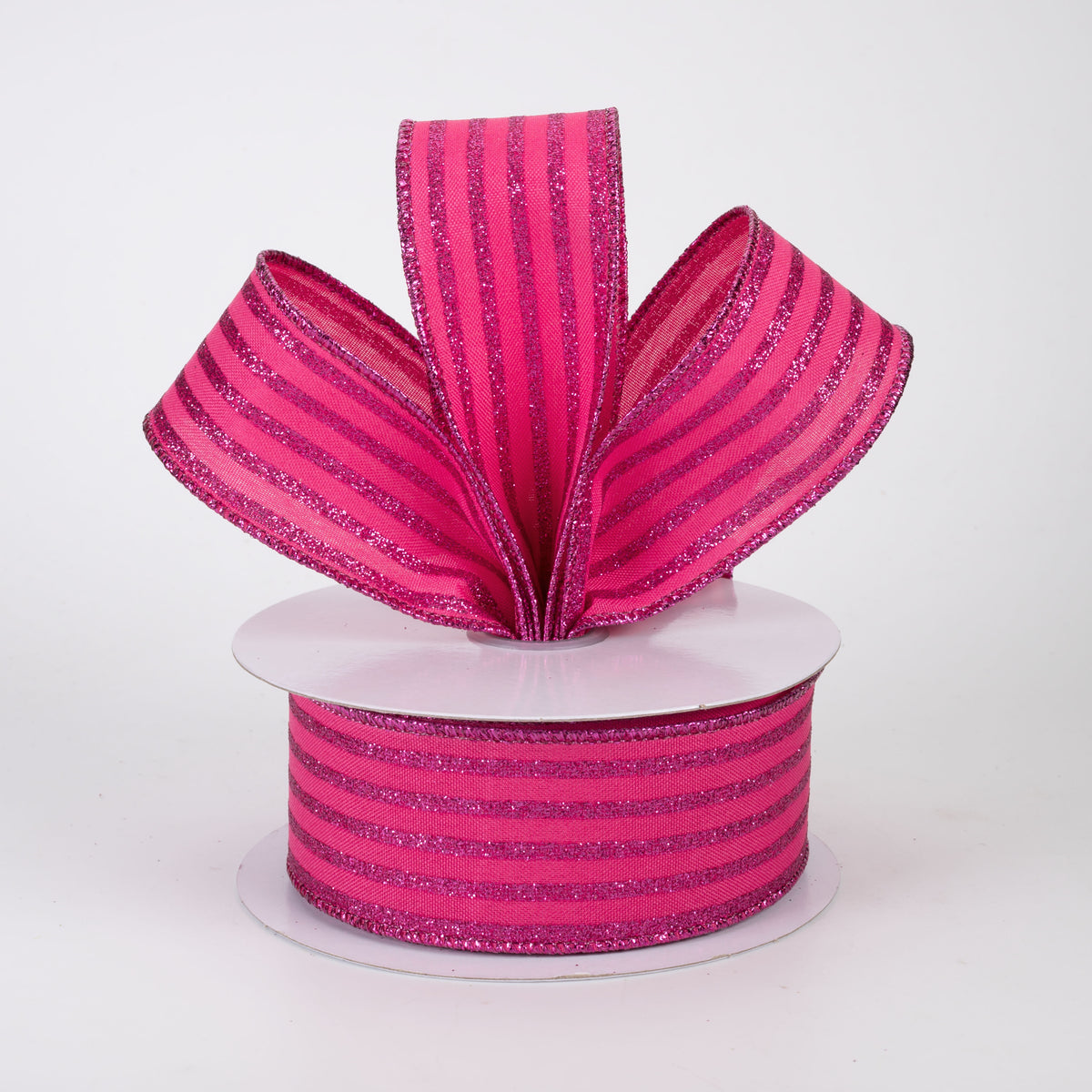 1.5" Glitter Vertical Stripe Ribbon: Hot Pink (10 Yards)
