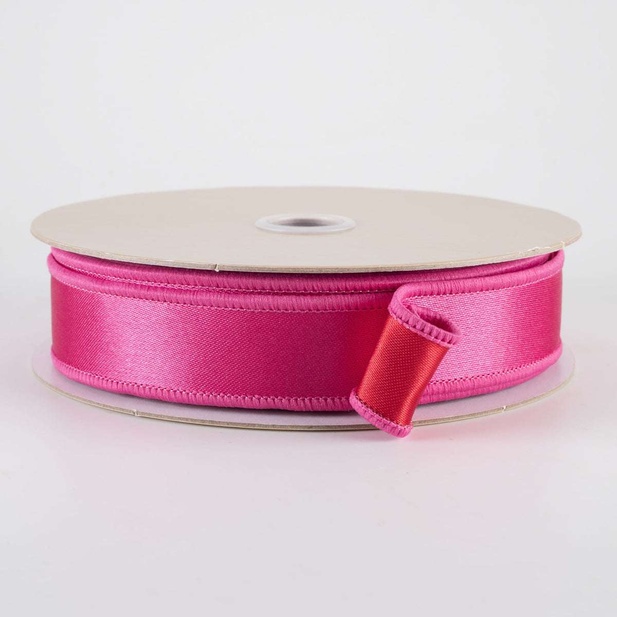 7/8" Double Sided Fused Satin Ribbon: Hot Pink & Red (10 Yards)