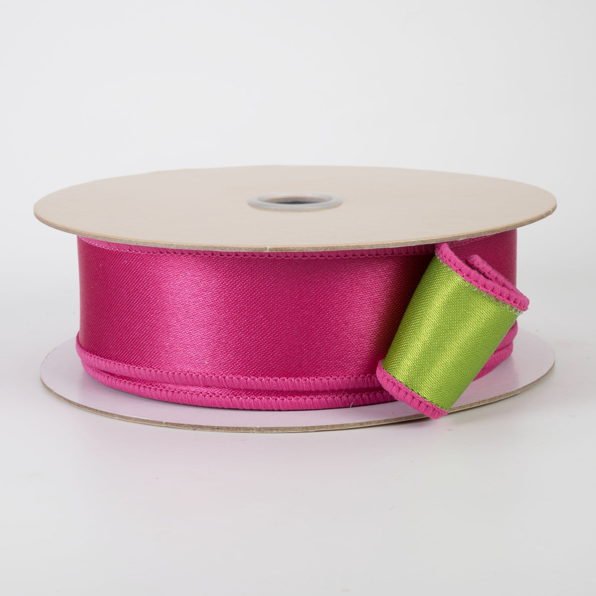 1.5" Double Sided Fused Satin Ribbon: Hot Pink & Fresh Green (10 Yards)