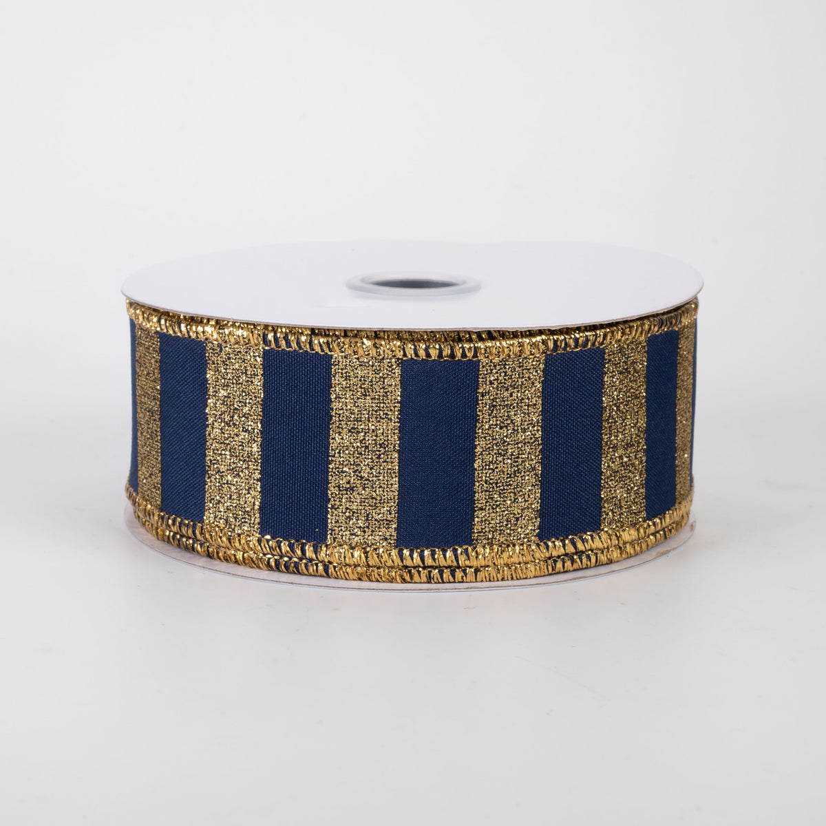 1.5" Horizontal Glitter Stripes Ribbon: Gold on Navy Blue (10 Yards)