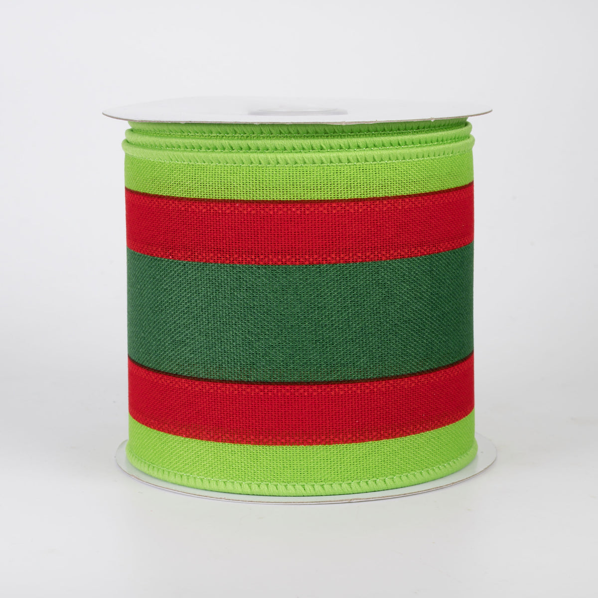 3.25" Vertical Stripes 3-in-1 Ribbon: Emerald, Red & Lime (10 Yards)