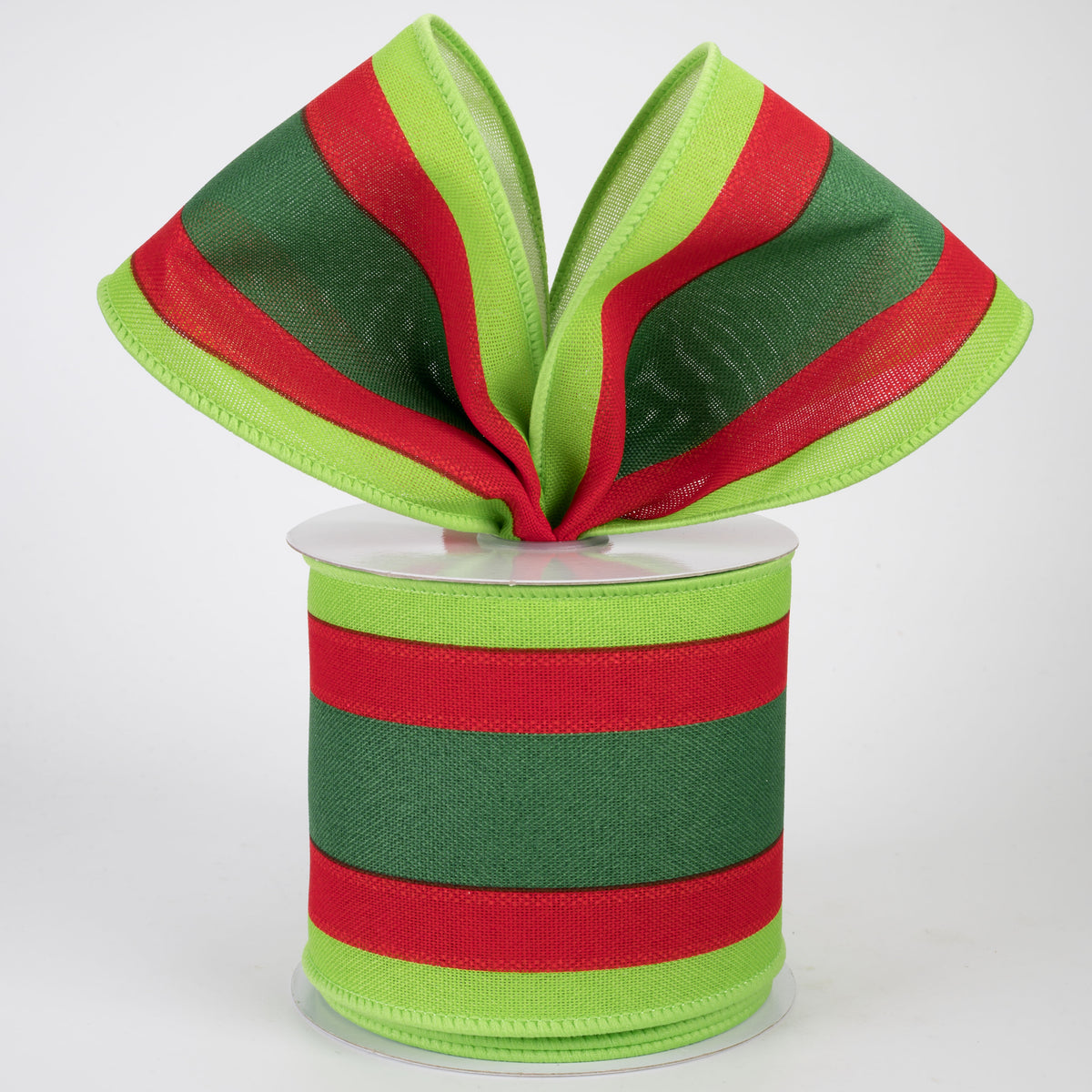 3.25" Vertical Stripes 3-in-1 Ribbon: Emerald, Red & Lime (10 Yards)