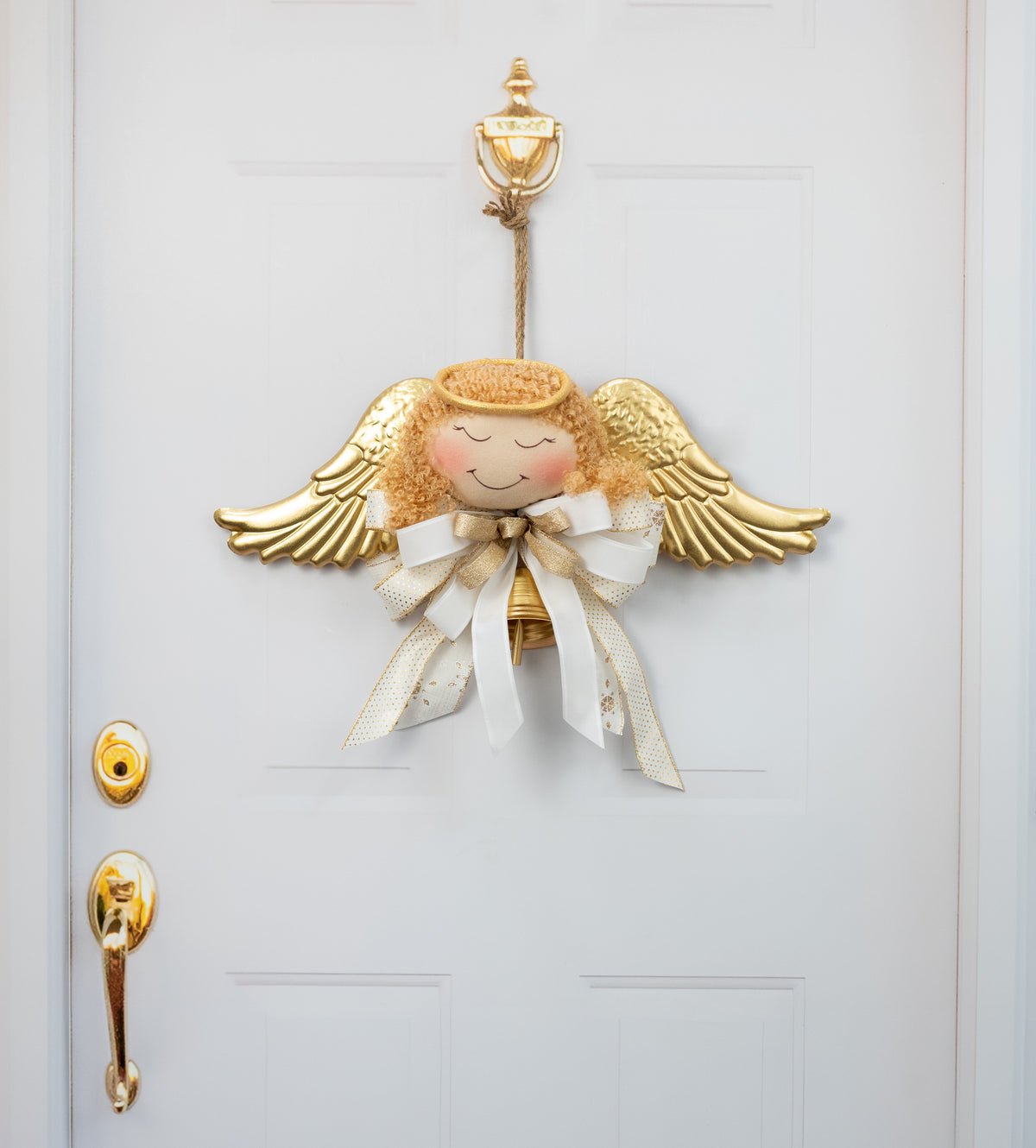 8" Plush Angel Head Wreath Enhancement: Beige & Blonde