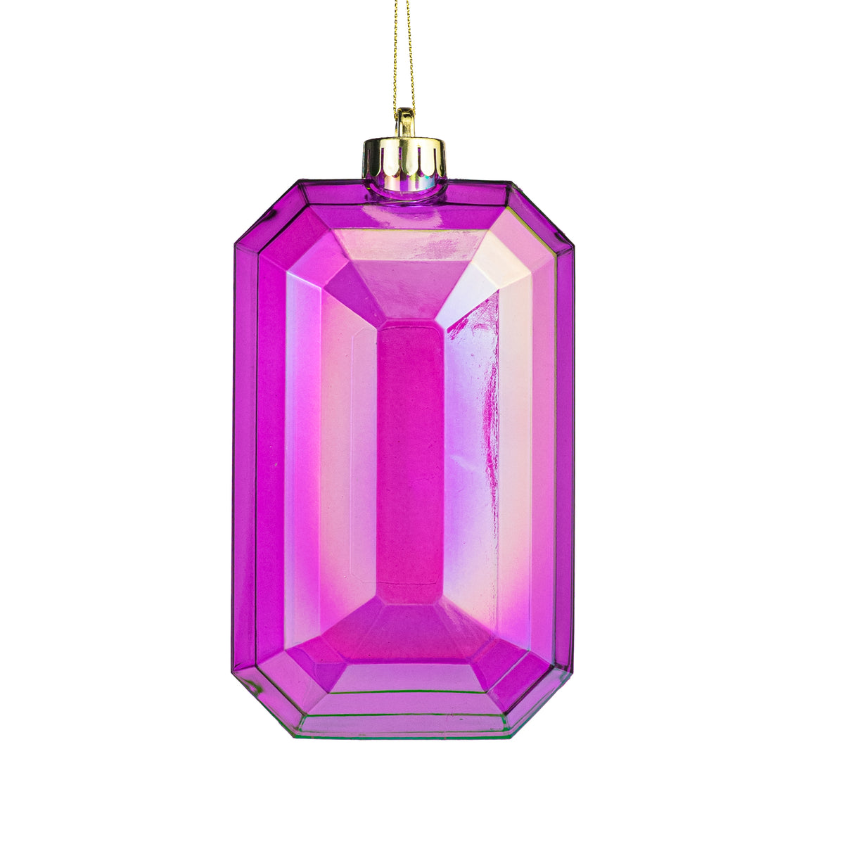 7" Iridescent Rectangle Gem Ornament: Fuchsia Pink