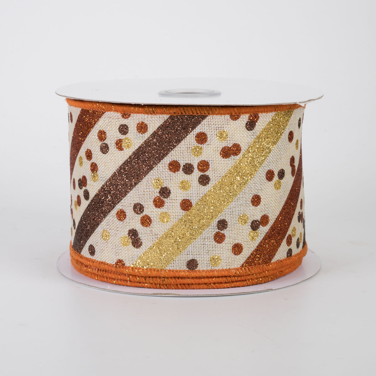 2.5" Diagonal Glitter Stripes & Confetti Dots Ribbon: Cream Fall (10 Yards)