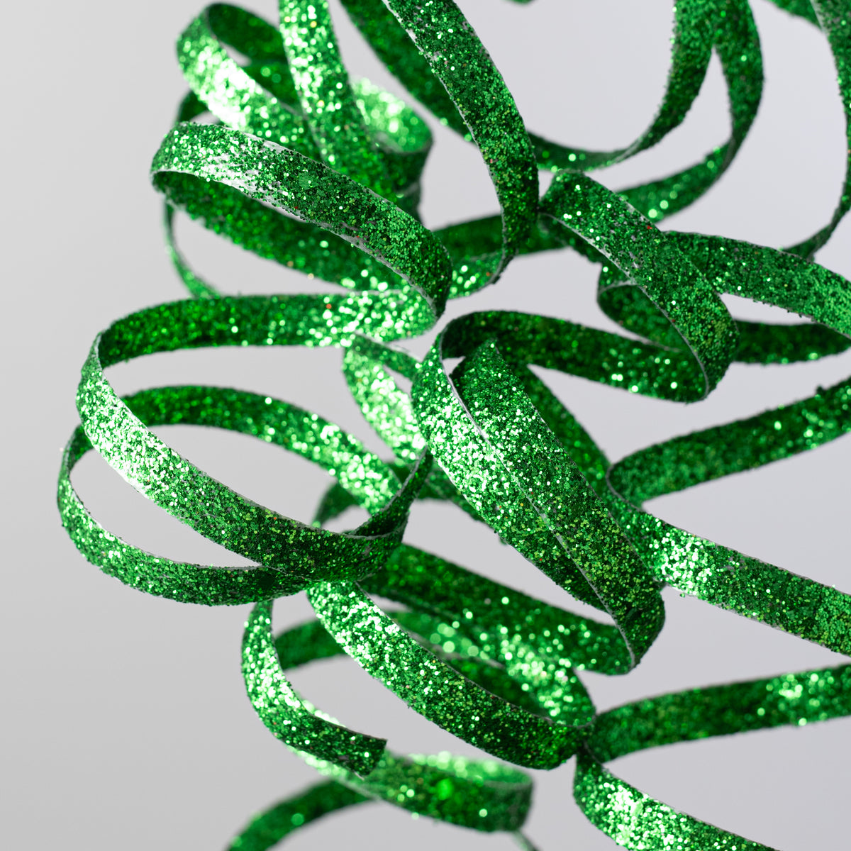 31" Curly Glitter Ribbon Spray: Emerald Green