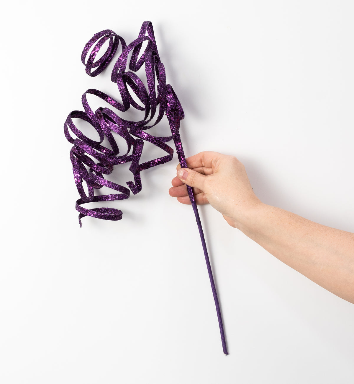 31" Curly Glitter Ribbon Spray: Purple