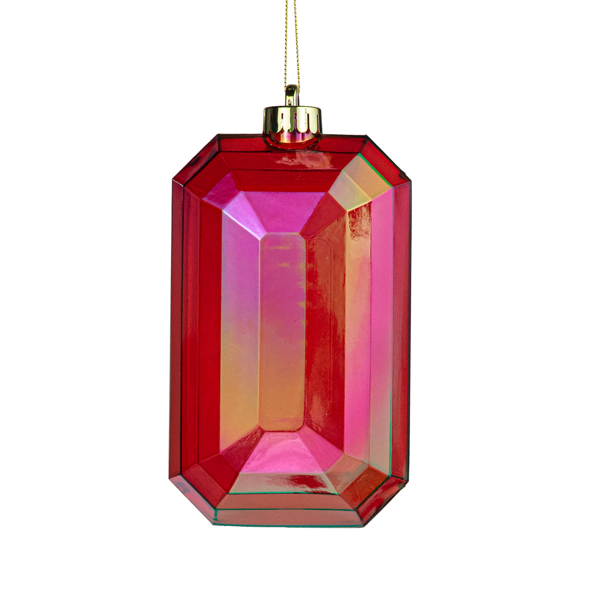 7" Iridescent Rectangle Gem Ornament: Red