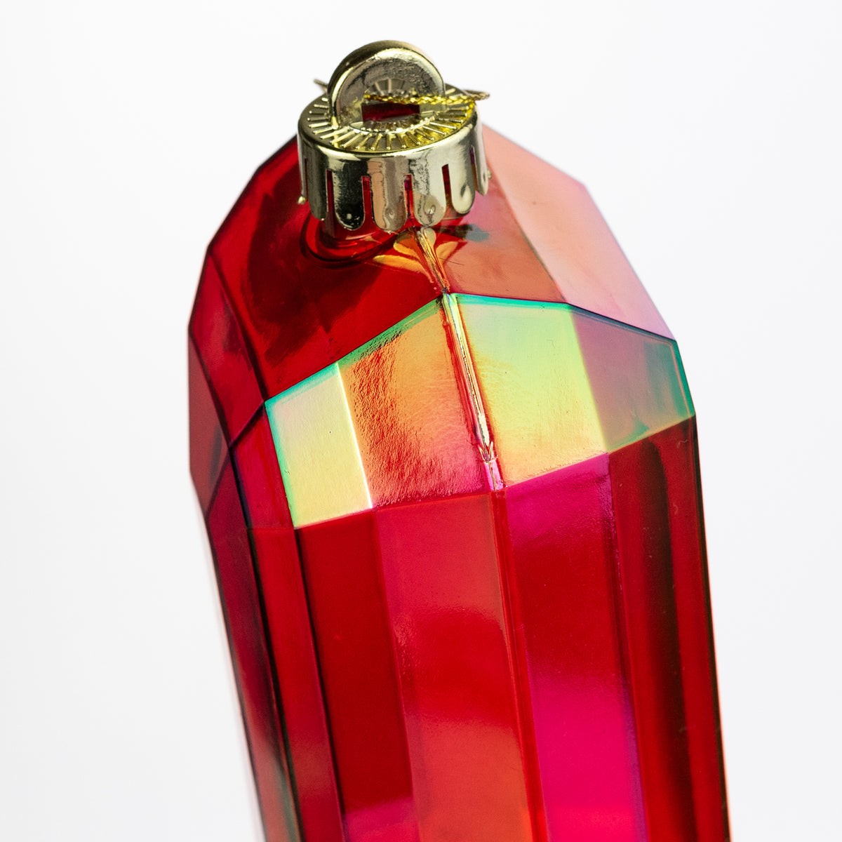 7" Iridescent Rectangle Gem Ornament: Red