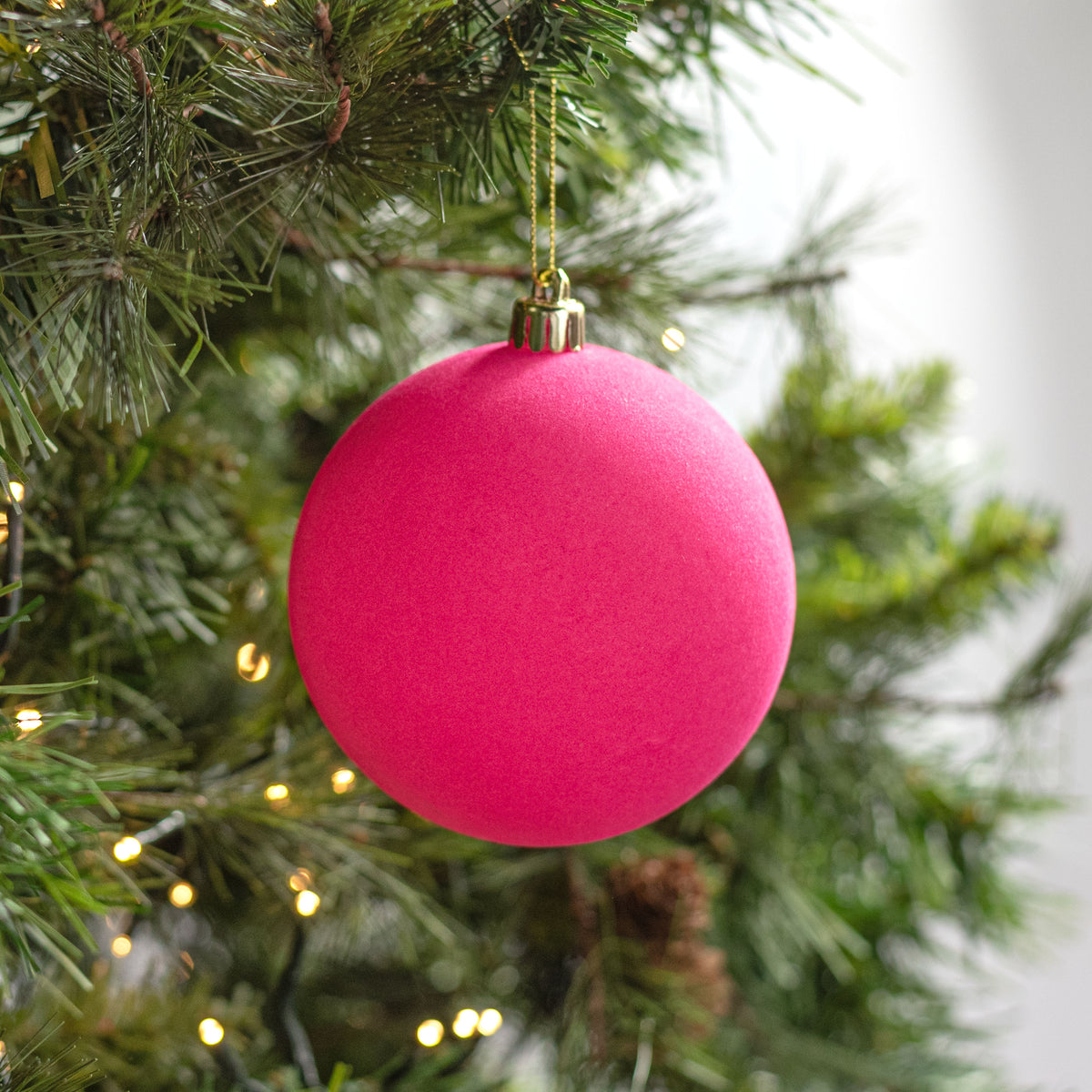 4" Smooth Flocked Ball Ornament: Hot Pink