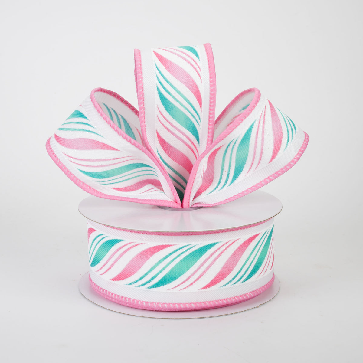 1.5" Peppermint Candy Cane Twist Ribbon: Pink & Mint (10 Yards)