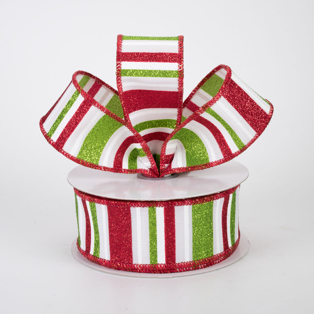1.5" Multi Glitter Stripes Ribbon: Red & Green (10 Yards)